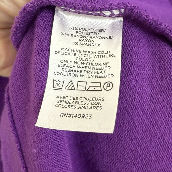 LOFT Women’s Split Neck Sweater Petite Sz MP Purple Long Sleeve Polyester Rayon - Picture 10 of 12